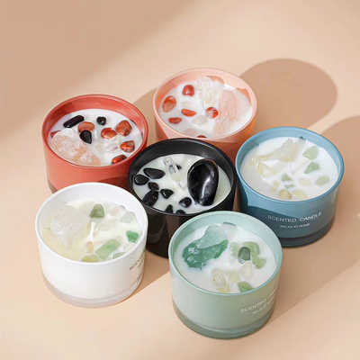 Different Scents 65g Soy Wax Glass Jar Scented Candle With Stone