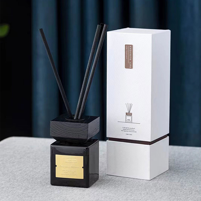 Black Glass Bottle With Wooden Lid DPMA Aroma Reed Diffuser And Oil 100ml