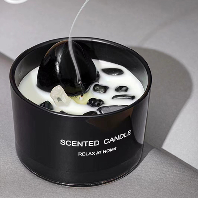 Eco Friendly 65g Soy Wax With Stone Candles Amber Glass Candle