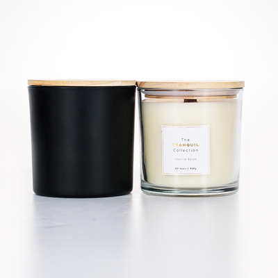 Black Wooden Lid Glass Jar Scented Candle 420g 10*10cm