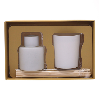 50ml Matte White Bottle Reed Diffuser Set With Wooden Cap Scented Candles