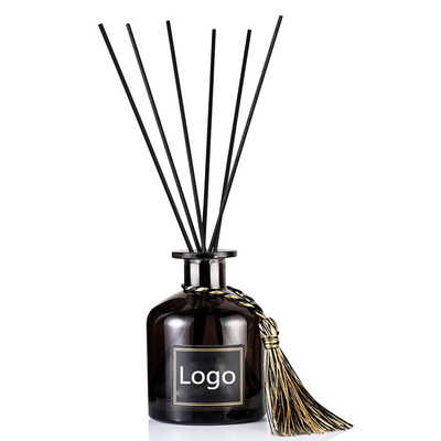 Wood Lid Fragrance Rattan Black Reed Diffuser Bottle 50ml With Stick