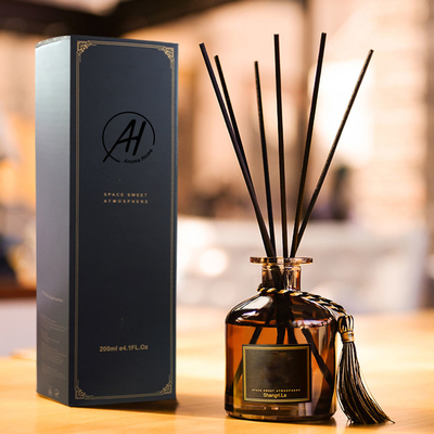 Wood Lid Fragrance Rattan Black Reed Diffuser Bottle 50ml With Stick