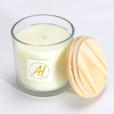 Wooden Lid Cotton Wicks Glass Jar Scented Candle 420g 10*10cm