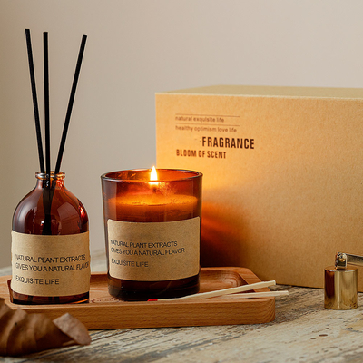 Private Label Glass Scented Candles And Reed Diffuser Home Fragrance Gift Set