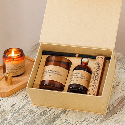 Private Label Wooden Pallet Matches Soy Wax Scented Candles Reed Diffuser Gift Set