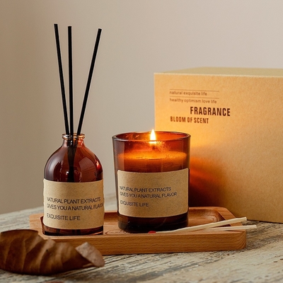 Private Label Wooden Pallet Matches Soy Wax Scented Candles Reed Diffuser Gift Set