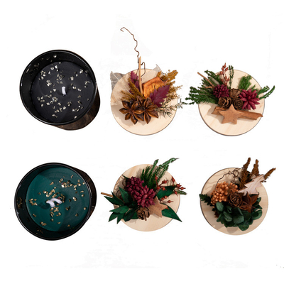 Preserved Flower Wax Wooden Lid Christmas Scented Candle Gift Box Black Green