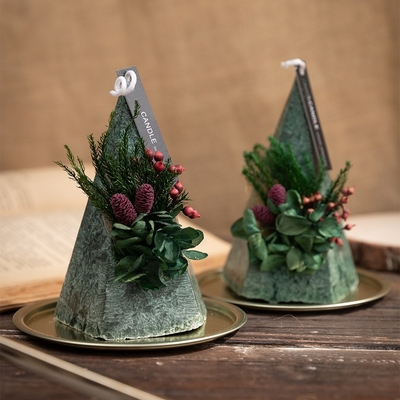 Flower Pyramid Type Cone Christmas Tree Pillar Candle Smokeless White Green Red 140g