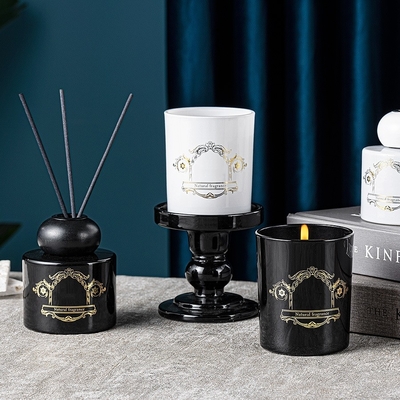 Black White Bottle Jar Natural Fragrance Scent Candles Reed Diffuser Gift Set