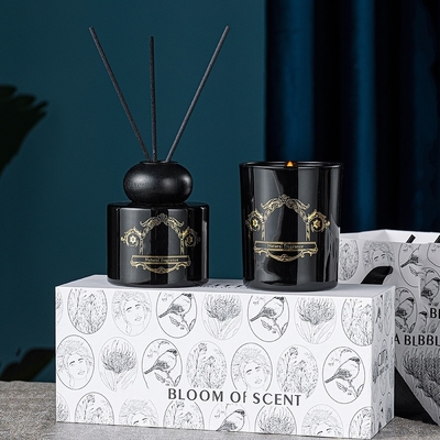 Black White Bottle Jar Natural Fragrance Scent Candles Reed Diffuser Gift Set