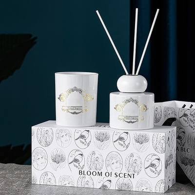 Black White Bottle Jar Natural Fragrance Scent Candles Reed Diffuser Gift Set