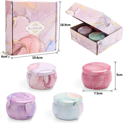AROMA HOME 4 pcs Hot Sales Custom Wholesale Luxury Gift Set Metal Aroma Tins Jar Dried Flowers Soy Wax Scented Candles