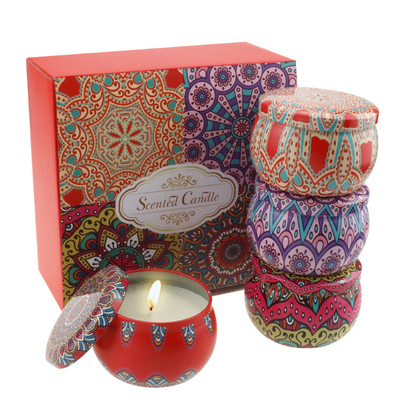 AROMA HOME 4 pcs Hot Sales Custom Wholesale Luxury Gift Set Metal Aroma Tins Jar Dried Flowers Soy Wax Scented Candles