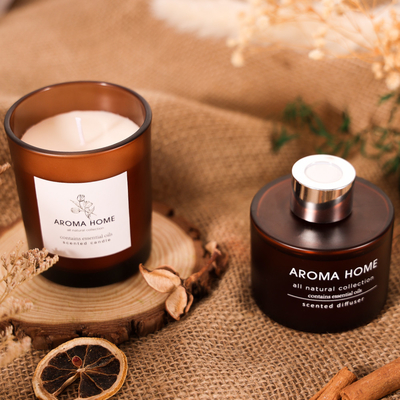 AROMA HOME Hot-sell Oil Fragrance Glass Jar Luxury Brown Reed Diffuser Scented Candles Gift Set