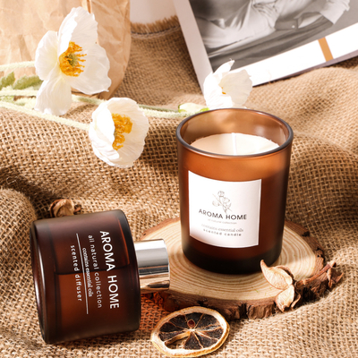 AROMA HOME Hot-sell Oil Fragrance Glass Jar Luxury Brown Reed Diffuser Scented Candles Gift Set