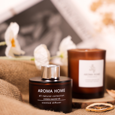 AROMA HOME Hot-sell Oil Fragrance Glass Jar Luxury Brown Reed Diffuser Scented Candles Gift Set