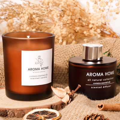 AROMA HOME Hot-sell Oil Fragrance Glass Jar Luxury Brown Reed Diffuser Scented Candles Gift Set
