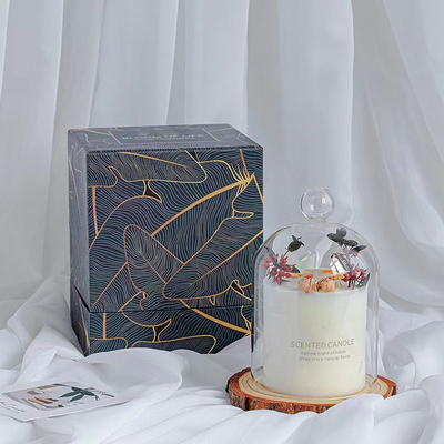 Home Hotel Soy Wax Glass Jar Scented Candle With Potpourri Wood Base Bell Lid