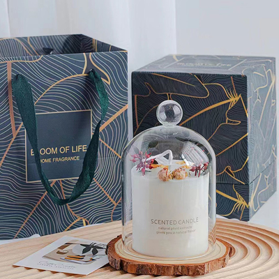 Home Hotel Soy Wax Glass Jar Scented Candle With Potpourri Wood Base Bell Lid