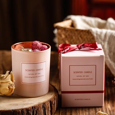 AROMA HOME Pink Romantic Aromatherapy Luxury Dried Flower Private Label Scented Soy Wax Candles For Events Arrangement