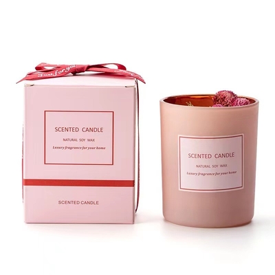 AROMA HOME Pink Romantic Aromatherapy Luxury Dried Flower Private Label Scented Soy Wax Candles For Events Arrangement