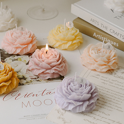 AROMA HOME Flower Shape Peony Carving Soy Wax Candle Aromatherapy Scented Handmade