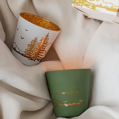 Green White Hollow Out Silhouette Cup Jar Soy Wax Tealight Scented Candles