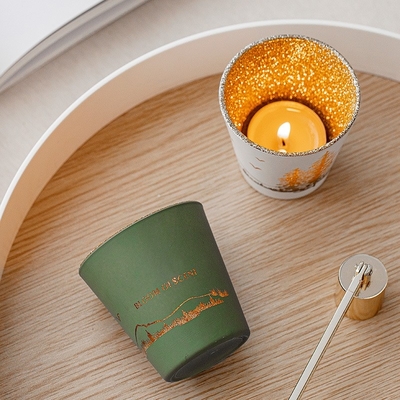 Green White Hollow Out Silhouette Cup Jar Soy Wax Tealight Scented Candles