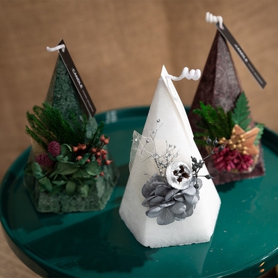Romantic Flower Christmas Tree Pyramid Type Cone Pillar Candles With 2pcs Gift Box