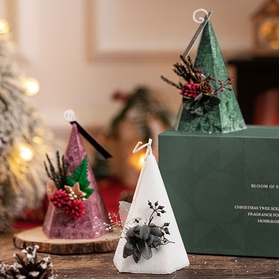 Romantic Flower Christmas Tree Pyramid Type Cone Pillar Candles With 2pcs Gift Box