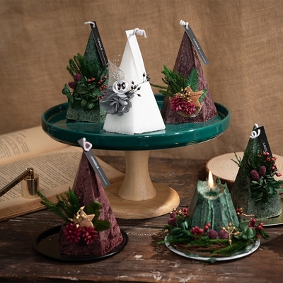 Romantic Flower Christmas Tree Pyramid Type Cone Pillar Candles With 2pcs Gift Box