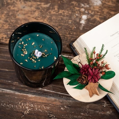 Flower Black Green Wax Wooden Lid Christmas Scented Candle Wedding Gift Box