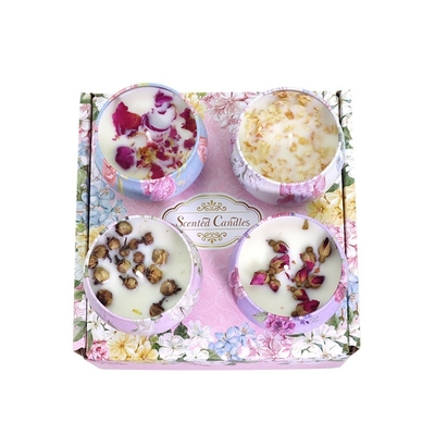 Customized Private Label Scented Dry Flower Crystal Soy Wax Tin Candle Gift Set