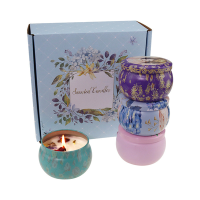 Customized Private Label Scented Dry Flower Crystal Soy Wax Tin Candle Gift Set