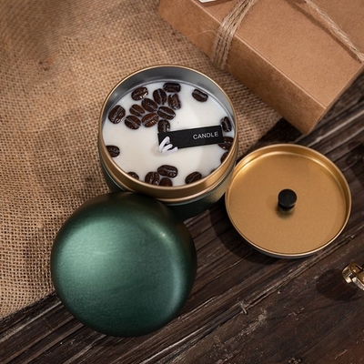 Soy Wax Personalized Cream Coffee Bean Tin Votive Scented Candles For Event