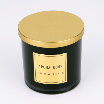 Golden Metal Lid Black Glass Bottle Home Wax Scent Soy Candle Private Label 14OZ 400g