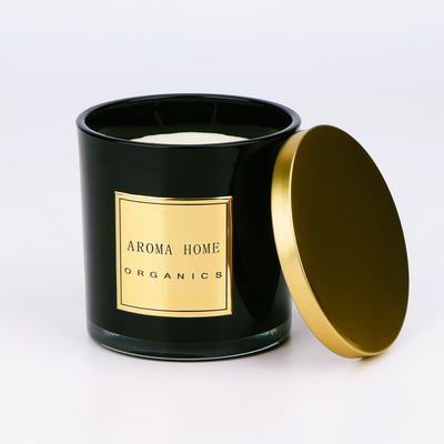 Golden Metal Lid Black Glass Bottle Home Wax Scent Soy Candle Private Label 14OZ 400g