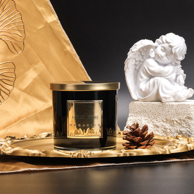 Golden Metal Lid Black Glass Bottle Home Wax Scent Soy Candle Private Label 14OZ 400g
