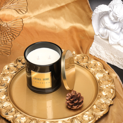 Golden Metal Lid Black Glass Bottle Home Wax Scent Soy Candle Private Label 14OZ 400g