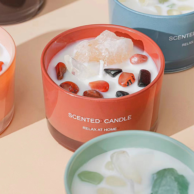 Custom Colorful Stone Crystal Aromatherapy Soy Wax Scented Candle Relaxing Luxury