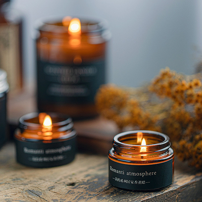 Christmas Brown Color Soy Wax 25g Glass Jar Scented Candle With 3pcs Box