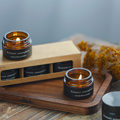 Christmas Brown Color Soy Wax 25g Glass Jar Scented Candle With 3pcs Box