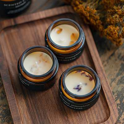 Christmas Brown Color Soy Wax 25g Glass Jar Scented Candle With 3pcs Box