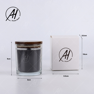 Transparent Glass Jar Brown Lid Cross Wooden Wick Soy Wax Scented Candle Black
