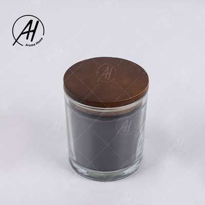 Transparent Glass Jar Brown Lid Cross Wooden Wick Soy Wax Scented Candle Black
