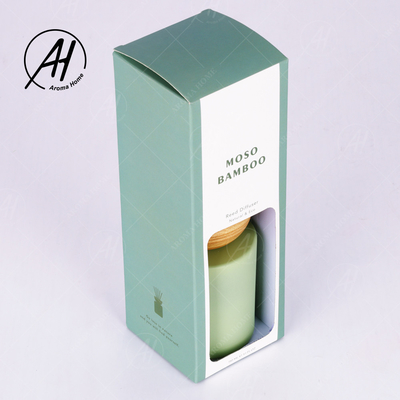 Gift Set Home Green Glass Bottle Reed Diffuser 150ml White Rattan Sticks