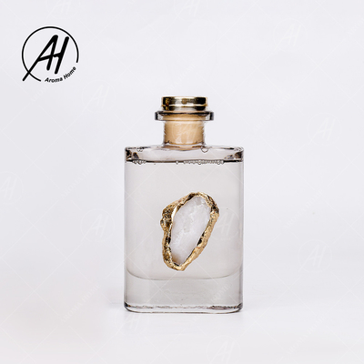 Fiber Rattan Square Golden Lid Glass Bottle Essential Oil Aroma Reed Diffuser 180ML