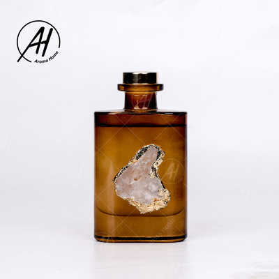 Fiber Rattan Square Golden Lid Glass Bottle Essential Oil Aroma Reed Diffuser 180ML