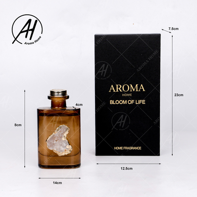 Fiber Rattan Square Golden Lid Glass Bottle Essential Oil Aroma Reed Diffuser 180ML